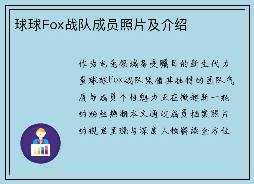 球球Fox战队成员照片及介绍